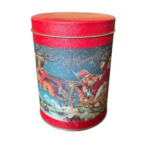 Festive Red Holiday Tin with Santa Design